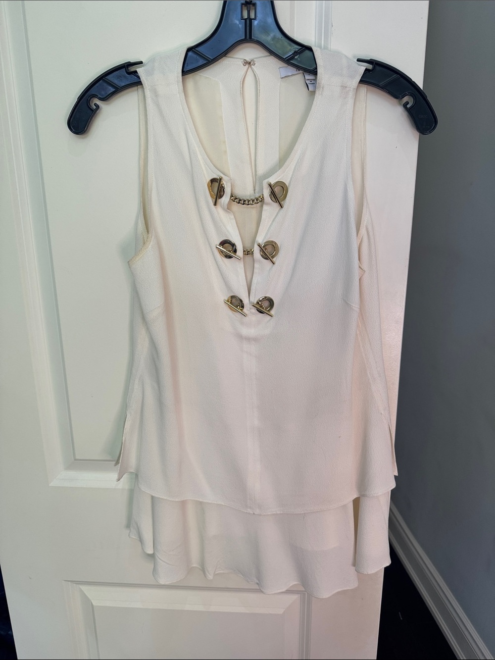 10 Crosby Derek Lam Cream Layered Sleeveless Blouse with Gold Hardware